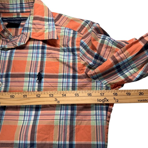 Ralph Lauren Sport Women Plaid Button Down Shirt Orange Blue Green Size 4 - Picture 4 of 6